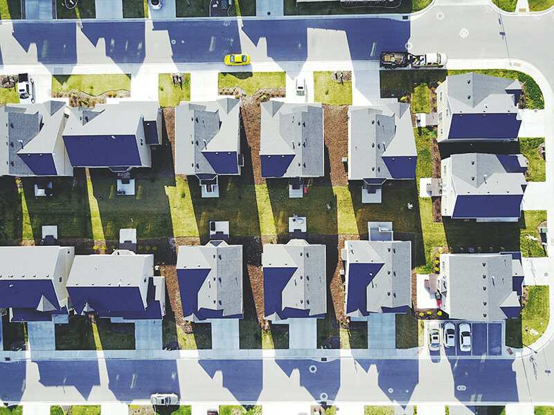 bird's-eye view of a residential area in Selkirk