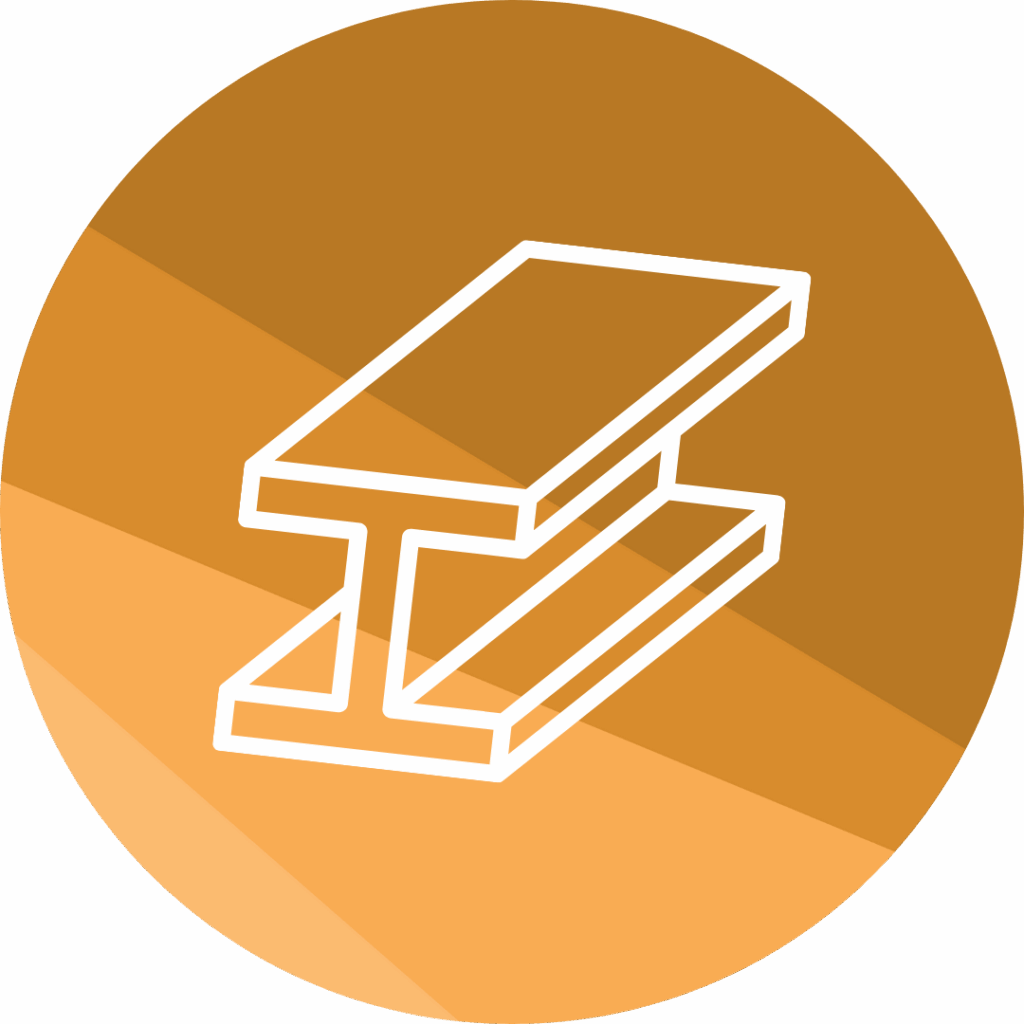 Orange circle with steel icon representing Selkirk's steel industry.